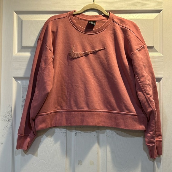 Nike Rose Pink Chenille Swoosh Oversized Crop Sweatshirt S - Picture 1 of 6
